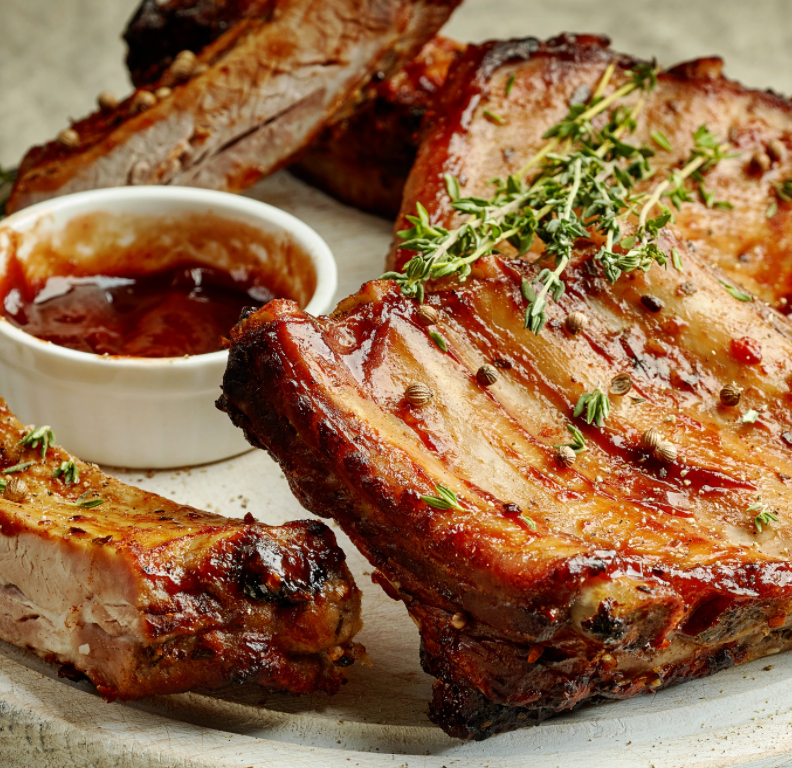BBQ Pork Ribs, Skinny Fries, Pear & Cabbage Slaw